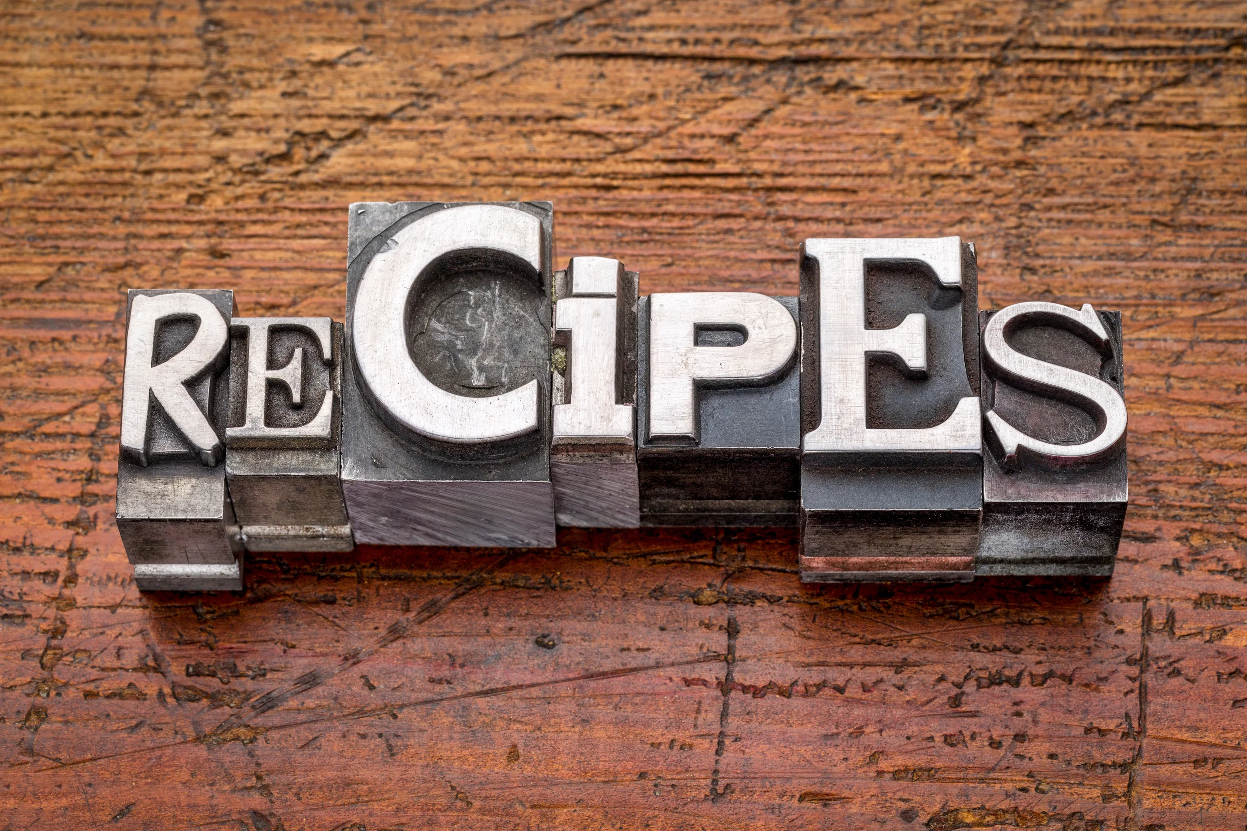 The word 'Recipes' in typeset