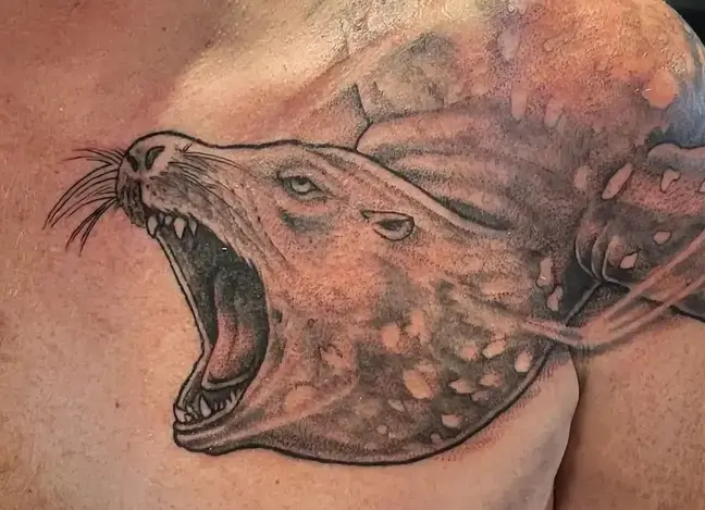 Sea Lion chest tattoo